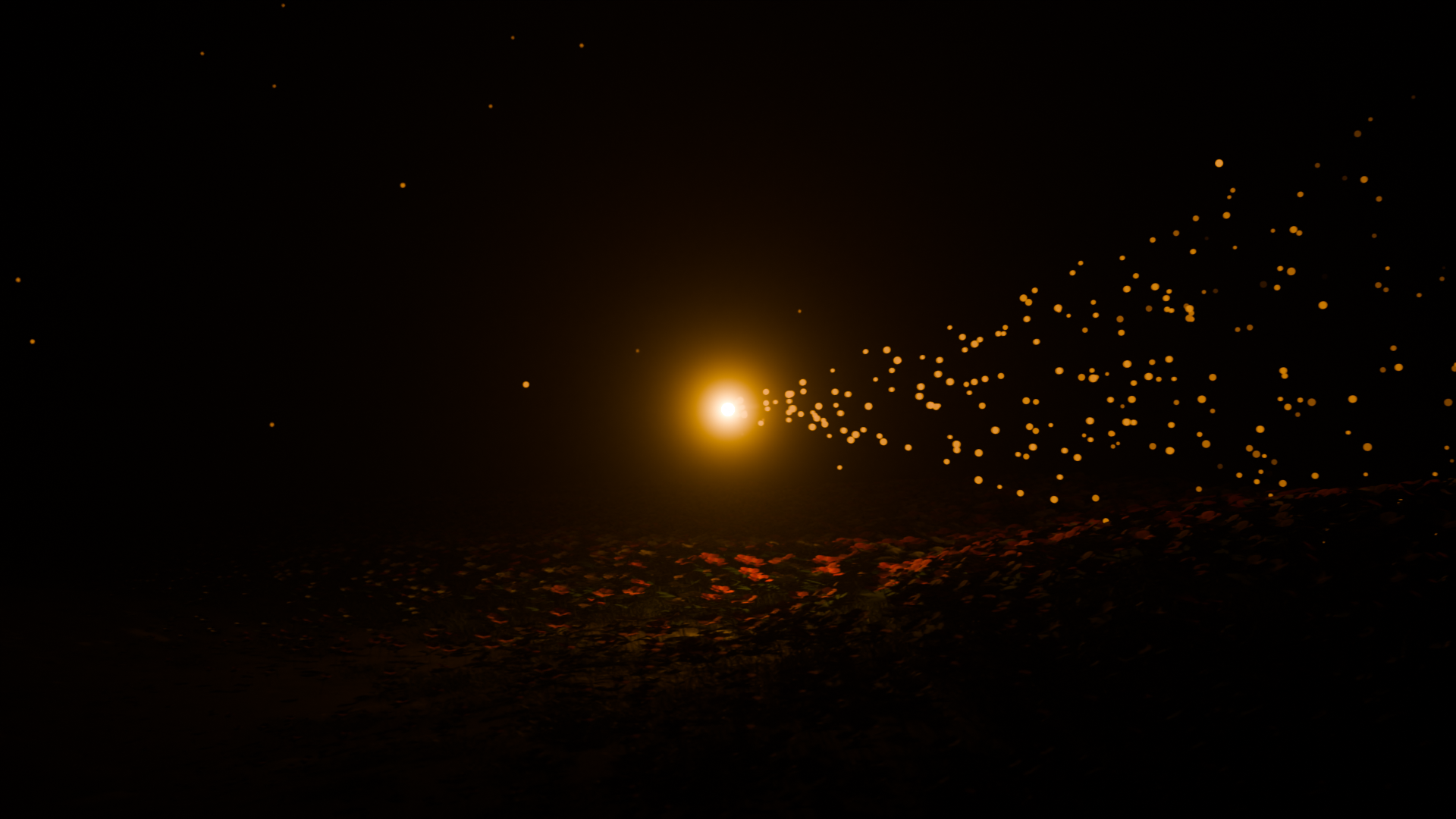 Traveling orb flying through the scene triggering procedural flower generation